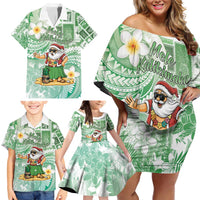Hawaii Mele Kalikimaka Family Matching Off Shoulder Short Dress and Hawaiian Shirt Hula Santa Retro Style Green LT05 - Polynesian Pride