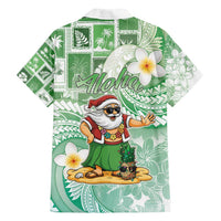 Hawaii Mele Kalikimaka Family Matching Off Shoulder Short Dress and Hawaiian Shirt Hula Santa Retro Style Green LT05 - Polynesian Pride
