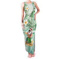 Hawaii Mele Kalikimaka Family Matching Tank Maxi Dress and Hawaiian Shirt Hula Santa Retro Style Green LT05 Mom's Dress Green - Polynesian Pride