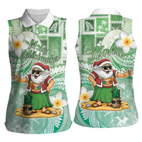 Hawaii Mele Kalikimaka Women Sleeveless Polo Shirt Hula Santa Retro Style Green LT05 - Polynesian Pride