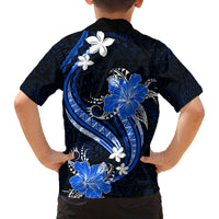 Blue Polynesian Pattern With Tropical Flowers Family Matching Long Sleeve Bodycon Dress and Hawaiian Shirt LT05 - Polynesian Pride