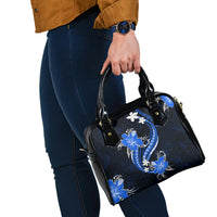 Blue Polynesian Pattern With Tropical Flowers Shoulder Handbag LT05 - Polynesian Pride