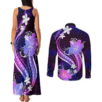 Galaxy Polynesian Pattern With Tropical Flowers Couples Matching Tank Maxi Dress and Long Sleeve Button Shirt LT05 - Polynesian Pride