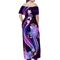 Galaxy Polynesian Pattern With Tropical Flowers Off Shoulder Maxi Dress LT05 - Polynesian Pride