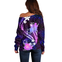 Galaxy Polynesian Pattern With Tropical Flowers Off Shoulder Sweater LT05 - Polynesian Pride