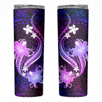 Galaxy Polynesian Pattern With Tropical Flowers Skinny Tumbler