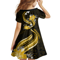 Gold Polynesian Pattern With Tropical Flowers Family Matching Off Shoulder Long Sleeve Dress and Hawaiian Shirt LT05 - Polynesian Pride
