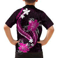 Pink Polynesian Pattern With Tropical Flowers Family Matching Off Shoulder Long Sleeve Dress and Hawaiian Shirt LT05 - Polynesian Pride