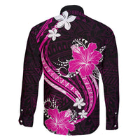 Pink Polynesian Pattern With Tropical Flowers Family Matching Short Sleeve Bodycon Dress and Hawaiian Shirt LT05 - Polynesian Pride