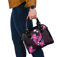 Pink Polynesian Pattern With Tropical Flowers Shoulder Handbag LT05 - Polynesian Pride