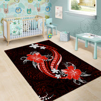 Red Polynesian Pattern With Tropical Flowers Area Rug LT05 - Polynesian Pride