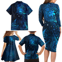 New Zealand Matariki Family Matching Long Sleeve Bodycon Dress and Hawaiian Shirt - Maori New Year LT05 - Polynesian Pride