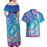 Polynesia Sea Turtle Couple Couples Matching Off Shoulder Maxi Dress and Hawaiian Shirt Love Is Life LT05 - Polynesian Pride