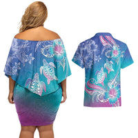 Polynesia Sea Turtle Couple Couples Matching Off Shoulder Short Dress and Hawaiian Shirt Love Is Life LT05 - Polynesian Pride