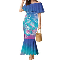 Polynesia Sea Turtle Couple Family Matching Mermaid Dress and Hawaiian Shirt Love Is Life LT05 Mom's Dress Blue - Polynesian Pride
