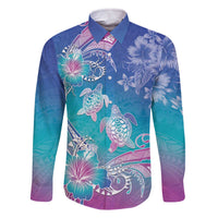 Polynesia Sea Turtle Couple Family Matching Off The Shoulder Long Sleeve Dress and Hawaiian Shirt Love Is Life LT05 - Polynesian Pride