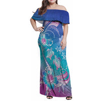 Polynesia Sea Turtle Couple Family Matching Off Shoulder Maxi Dress and Hawaiian Shirt Love Is Life LT05 Mom's Dress Blue - Polynesian Pride