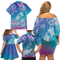 Polynesia Sea Turtle Couple Family Matching Off Shoulder Short Dress and Hawaiian Shirt Love Is Life LT05 - Polynesian Pride