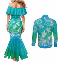 Polynesia Sea Turtle Couple Couples Matching Mermaid Dress and Long Sleeve Button Shirt I Am Turtley In Love With You LT05 - Polynesian Pride