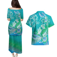 Polynesia Sea Turtle Couple Couples Matching Puletasi and Hawaiian Shirt I Am Turtley In Love With You LT05 - Polynesian Pride