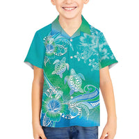 Polynesia Sea Turtle Couple Family Matching Off Shoulder Short Dress and Hawaiian Shirt I Am Turtley In Love With You LT05 Son's Shirt Turquoise - Polynesian Pride