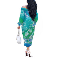 Polynesia Sea Turtle Couple Off The Shoulder Long Sleeve Dress I Am Turtley In Love With You LT05 - Polynesian Pride