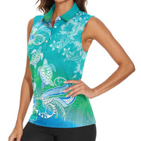 Polynesia Sea Turtle Couple Women Sleeveless Polo Shirt I Am Turtley In Love With You LT05 - Polynesian Pride