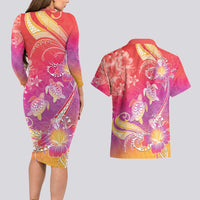 Polynesia Sea Turtle Couple Couples Matching Long Sleeve Bodycon Dress and Hawaiian Shirt One Soul One Love LT05 - Polynesian Pride