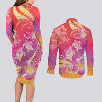 Polynesia Sea Turtle Couple Couples Matching Long Sleeve Bodycon Dress and Long Sleeve Button Shirt One Soul One Love LT05 - Polynesian Pride