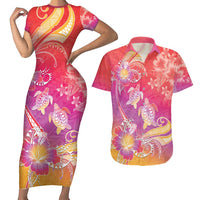 Polynesia Sea Turtle Couple Couples Matching Short Sleeve Bodycon Dress and Hawaiian Shirt One Soul One Love LT05 Red - Polynesian Pride