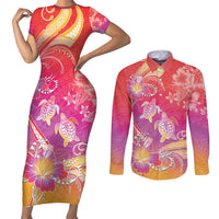 Polynesia Sea Turtle Couple Couples Matching Short Sleeve Bodycon Dress and Long Sleeve Button Shirt One Soul One Love LT05 Red - Polynesian Pride
