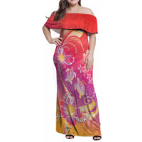 Polynesia Sea Turtle Couple Family Matching Off Shoulder Maxi Dress and Hawaiian Shirt One Soul One Love LT05 Mom's Dress Red - Polynesian Pride