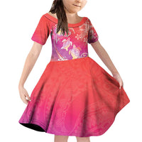 Polynesia Sea Turtle Couple Family Matching Off Shoulder Short Dress and Hawaiian Shirt One Soul One Love LT05 Daughter's Dress Red - Polynesian Pride