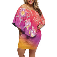 Polynesia Sea Turtle Couple Family Matching Off Shoulder Short Dress and Hawaiian Shirt One Soul One Love LT05 Mom's Dress Red - Polynesian Pride