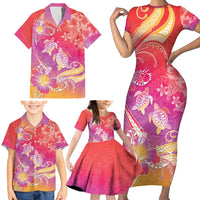 Polynesia Sea Turtle Couple Family Matching Short Sleeve Bodycon Dress and Hawaiian Shirt One Soul One Love LT05 - Polynesian Pride