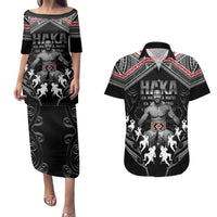New Zealand Aotearoa Couples Matching Puletasi and Hawaiian Shirt Traditional Kapa Haka LT05 Black - Polynesian Pride