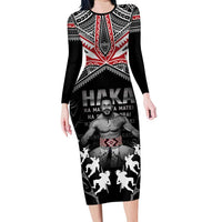 New Zealand Aotearoa Family Matching Long Sleeve Bodycon Dress and Hawaiian Shirt Traditional Kapa Haka LT05 Mom's Dress Black - Polynesian Pride