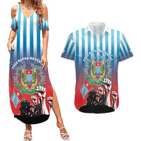 Personalised Free West Papua Couples Matching Summer Maxi Dress and Hawaiian Shirt One People One Soul Unique Style LT05 Blue - Polynesian Pride