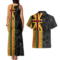 Hawaii Maoli Spirit Couples Matching Tank Maxi Dress and Hawaiian Shirt Kakau Pattern With Flower Lei LT05 - Polynesian Pride