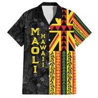 Hawaii Maoli Spirit Family Matching Long Sleeve Bodycon Dress and Hawaiian Shirt Kakau Pattern With Flower Lei LT05 Dad's Shirt - Short Sleeve Black - Polynesian Pride