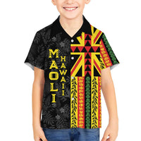 Hawaii Maoli Spirit Kid Hawaiian Shirt Kakau Pattern With Flower Lei - Polynesian Pride