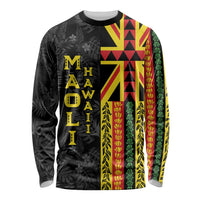 Hawaii Maoli Spirit Long Sleeve Shirt Kakau Pattern With Flower Lei - Polynesian Pride