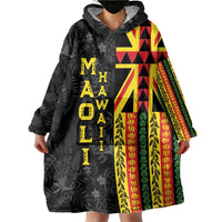 Hawaii Maoli Spirit Wearable Blanket Hoodie Kakau Pattern With Flower Lei - Polynesian Pride