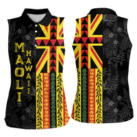 Hawaii Maoli Spirit Women Sleeveless Polo Shirt Kakau Pattern With Flower Lei LT05 - Polynesian Pride
