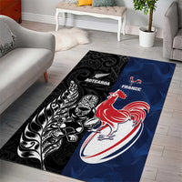 France And New Zealand Rugby Area Rug Les Bleus Rooster With Maori Tiki LT05 - Polynesian Pride