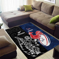 France And New Zealand Rugby Area Rug Les Bleus Rooster With Maori Tiki LT05 - Polynesian Pride