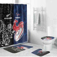 France And New Zealand Rugby Bathroom Set Les Bleus Rooster With Maori Tiki LT05 Bathroom Set (4 pcs) Black - Polynesian Pride