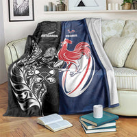 France And New Zealand Rugby Blanket Les Bleus Rooster With Maori Tiki LT05 Black - Polynesian Pride