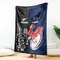 France And New Zealand Rugby Blanket Les Bleus Rooster With Maori Tiki LT05 - Polynesian Pride