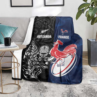 France And New Zealand Rugby Blanket Les Bleus Rooster With Maori Tiki LT05 - Polynesian Pride